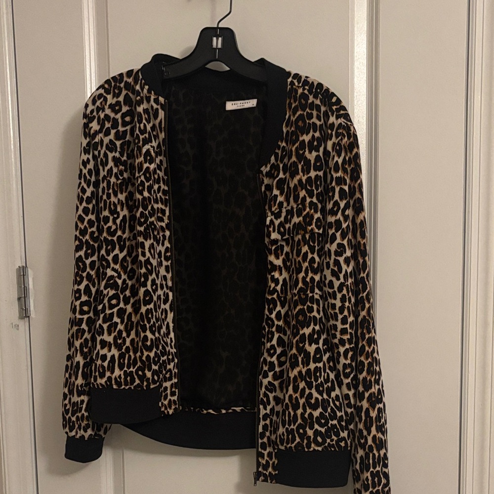Equipment Leopard Print Bomber Jacket - Taupe and Black